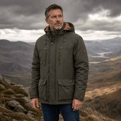 Winter jacket for men with detachable hood and multiple pockets