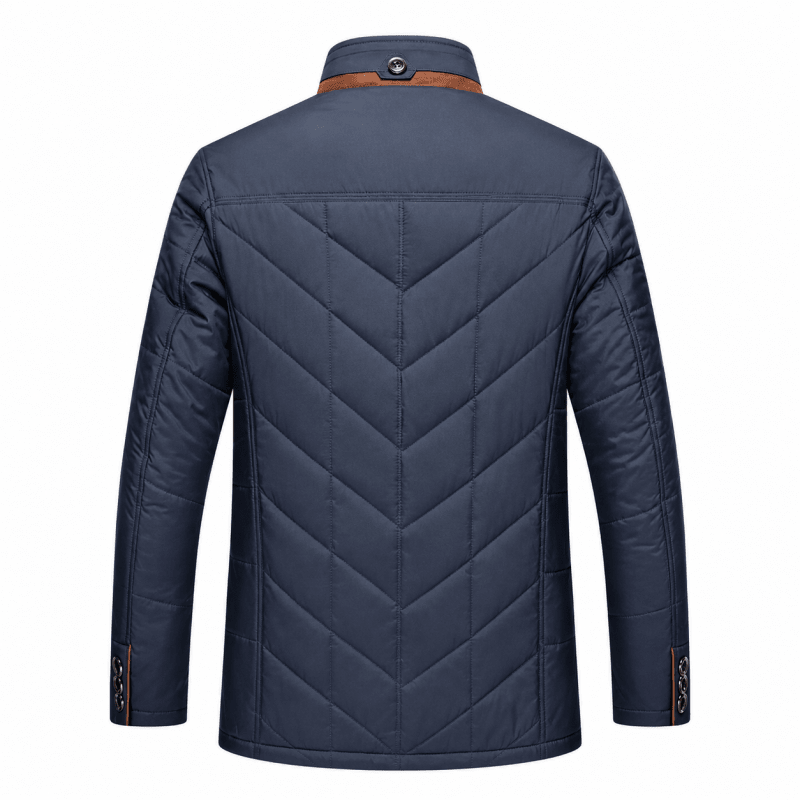 Puffer jacket for men with faux fur collar and button front