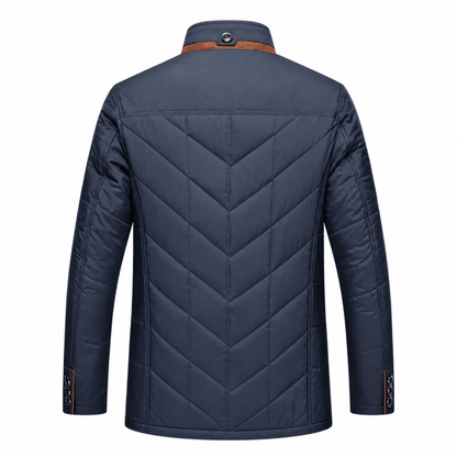 Puffer jacket for men with faux fur collar and button front