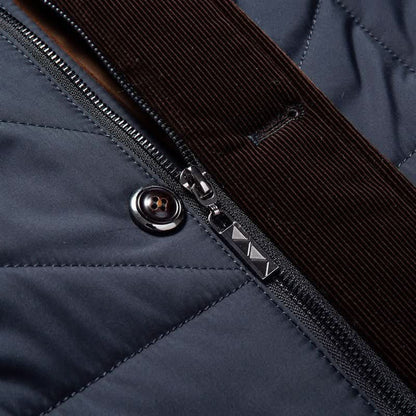 Puffer jacket for men with faux fur collar and button front