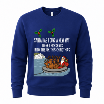 Ugly Christmas sweater crewneck with Santa and reindeer graphic