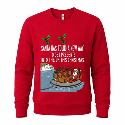 Ugly Christmas sweater crewneck with Santa and reindeer graphic