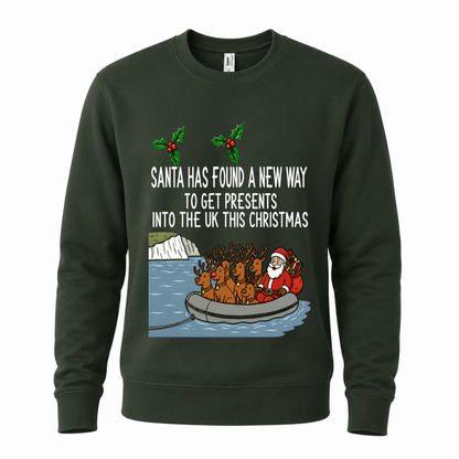 Ugly Christmas sweater crewneck with Santa and reindeer graphic