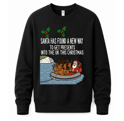 Ugly Christmas sweater crewneck with Santa and reindeer graphic