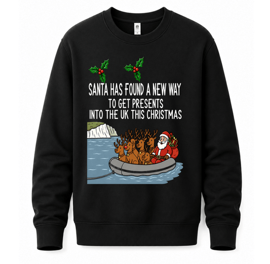 Ugly Christmas sweater crewneck with Santa and reindeer graphic