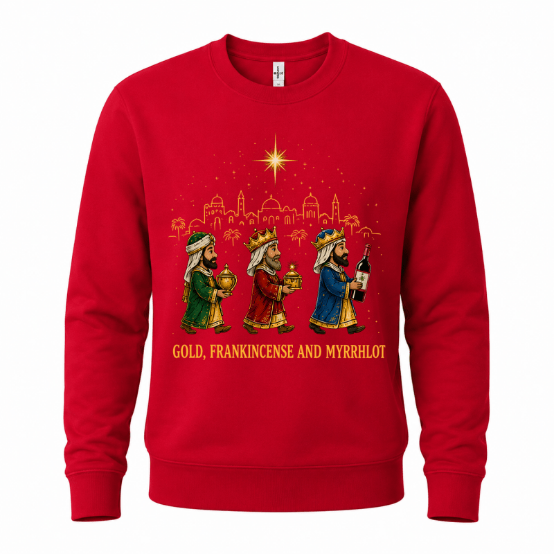 Ugly Christmas sweater crew neck with three wise men graphic