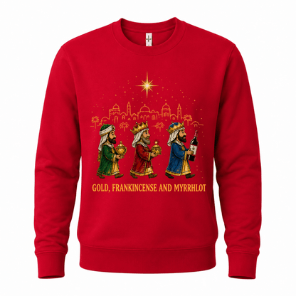 Ugly Christmas sweater crew neck with three wise men graphic