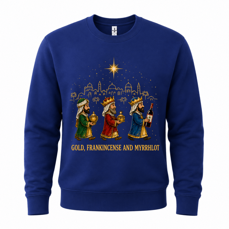 Ugly Christmas sweater crew neck with three wise men graphic