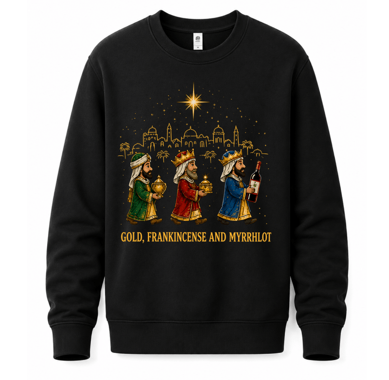 Ugly Christmas sweater crew neck with three wise men graphic