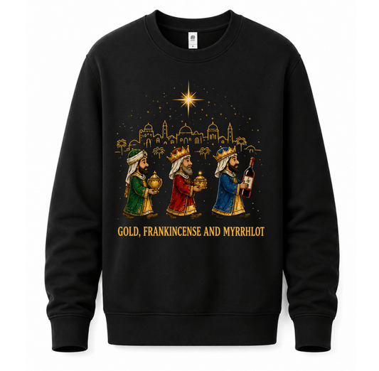 Ugly Christmas sweater crew neck with three wise men graphic