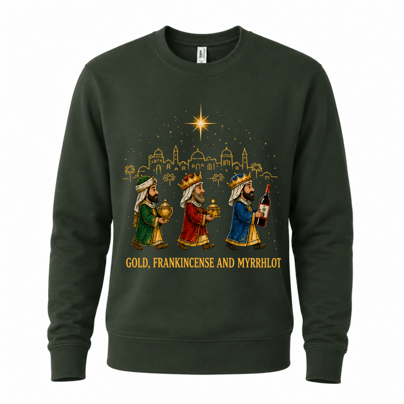 Ugly Christmas sweater crew neck with three wise men graphic