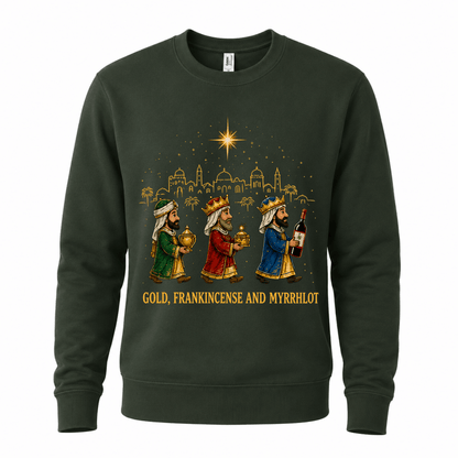 Ugly Christmas sweater crew neck with three wise men graphic