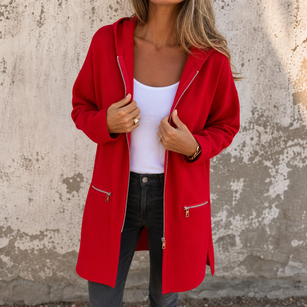 Longline zip up hoodies for women with zip pockets and side slits