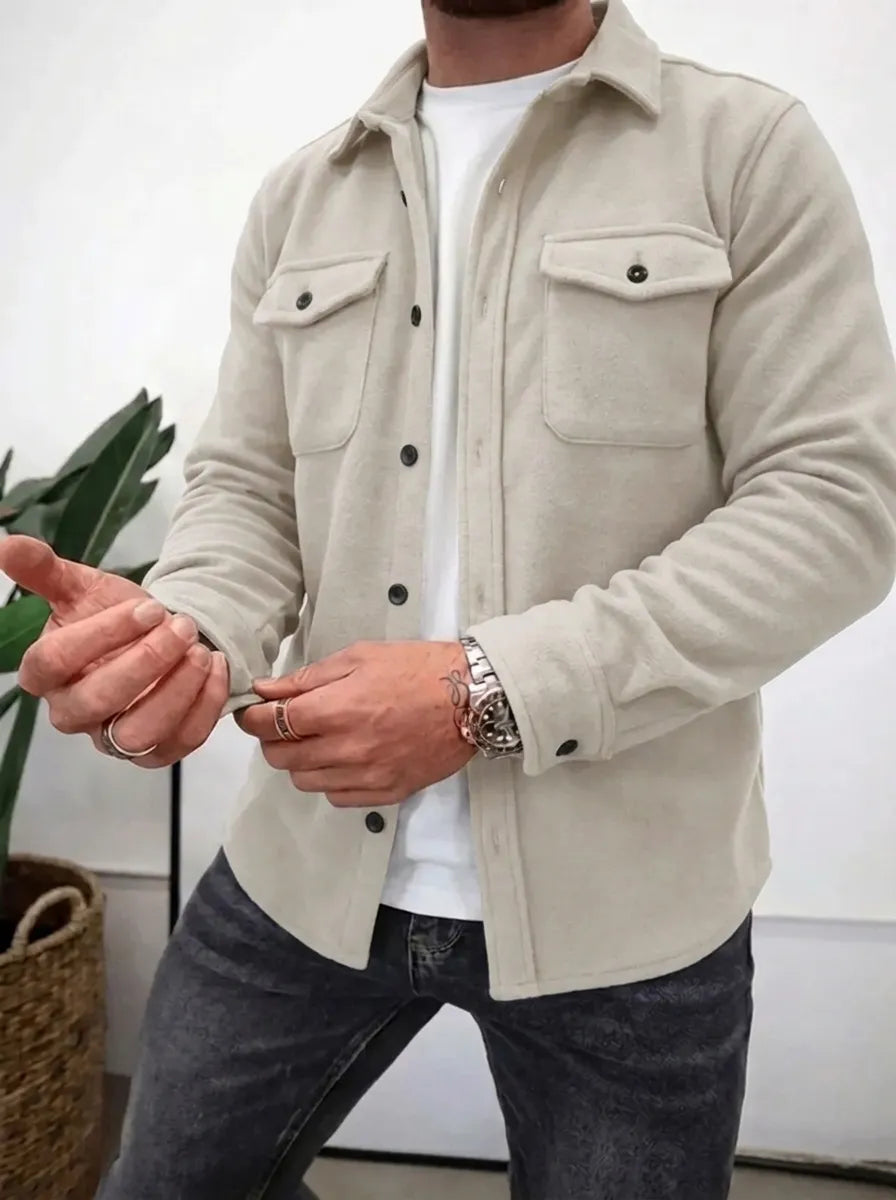 Long sleeve button up shirts for men with chest flap pockets