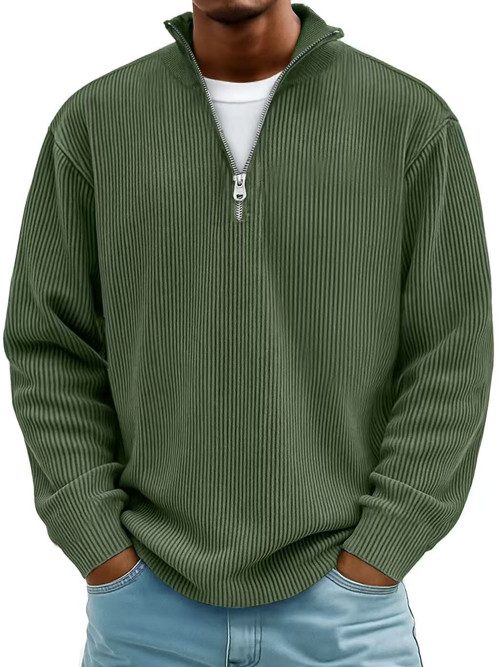 Quarter zip sweater for men with ribbed knit and stand collar