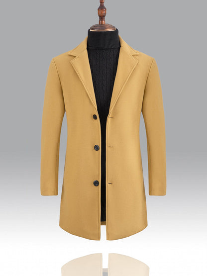 Single breasted coat for men with lapel collar and mid length fit