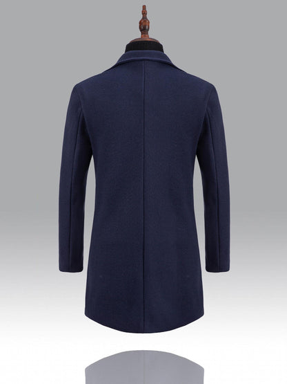 Single breasted coat for men with lapel collar and mid length fit