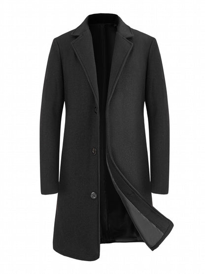 Single breasted coat for men with lapel collar and mid length fit
