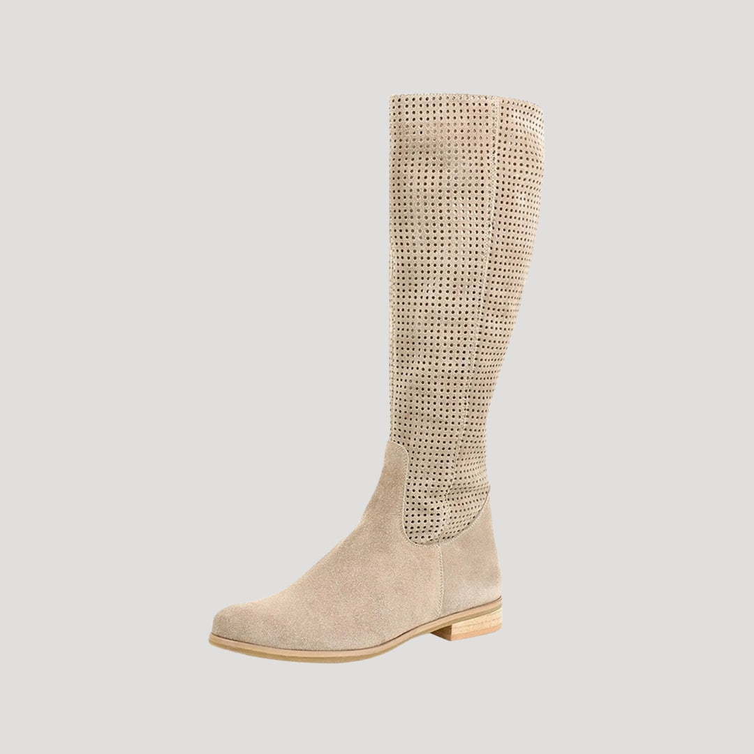 Knee high boots for women with side zip and low heel