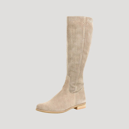 Knee high boots for women with side zip and low heel