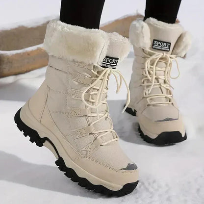 Snow boots for women, mid calf lace up winter boots with lug sole