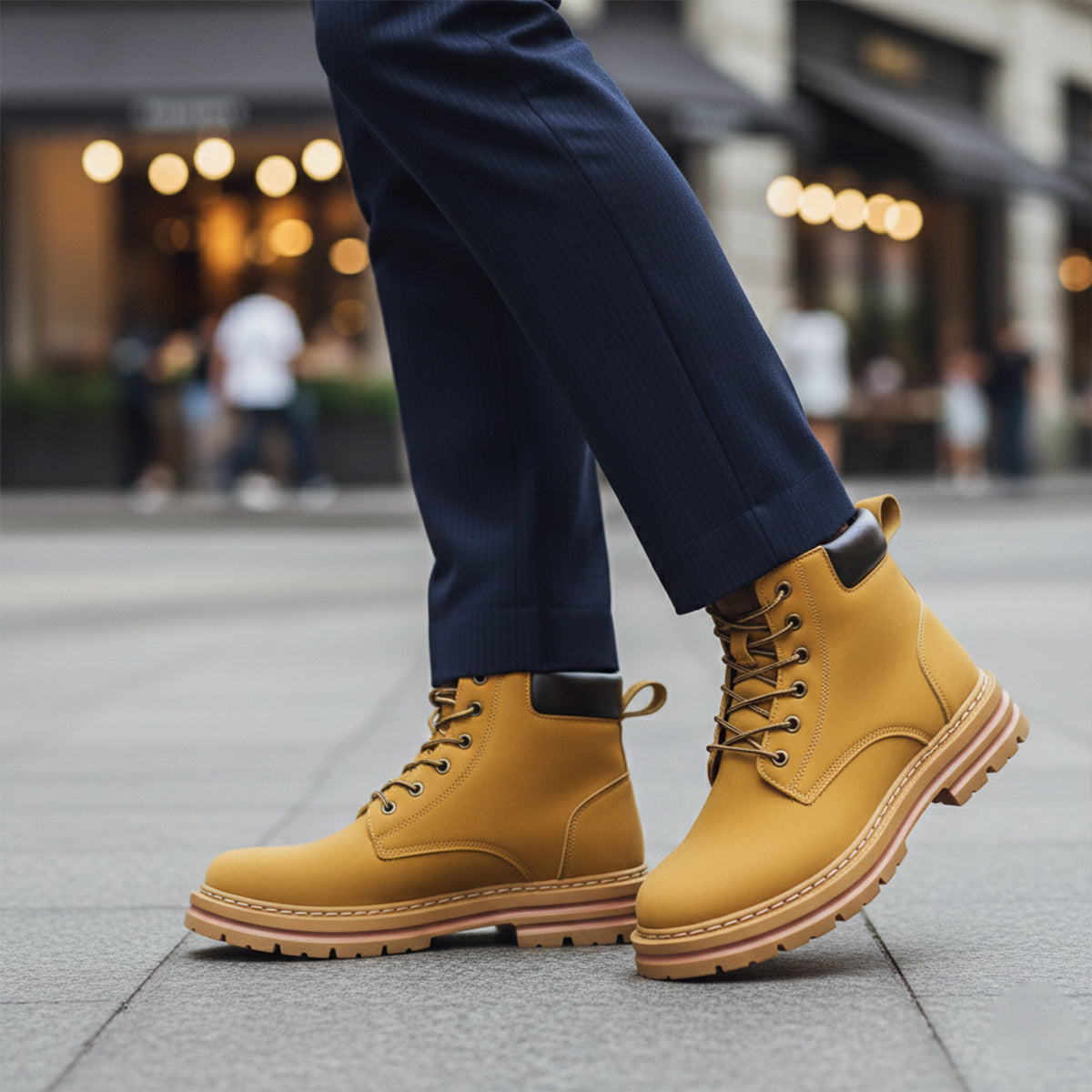 Men's boots with chunky lug sole, lace up ankle work boots