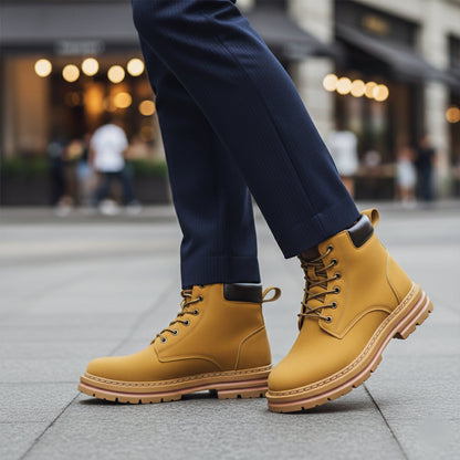 Men's boots with chunky lug sole, lace up ankle work boots