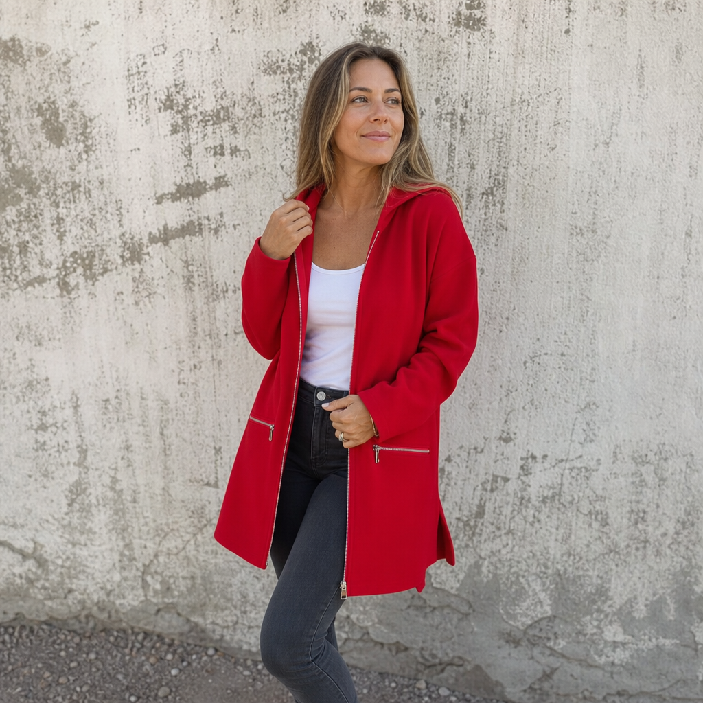 Longline zip up hoodies for women with zip pockets and side slits