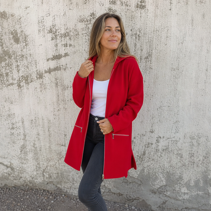 Longline zip up hoodies for women with zip pockets and side slits
