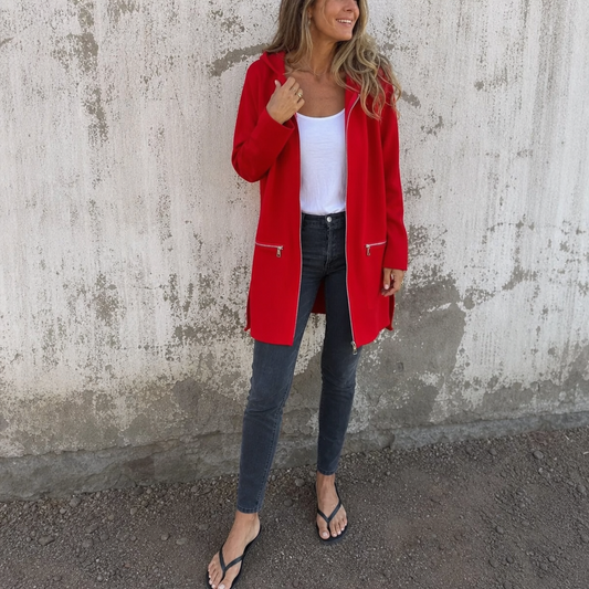 Longline zip up hoodies for women with zip pockets and side slits