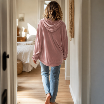 Velvet hoodies for women with ruffle cuffs and drop shoulder