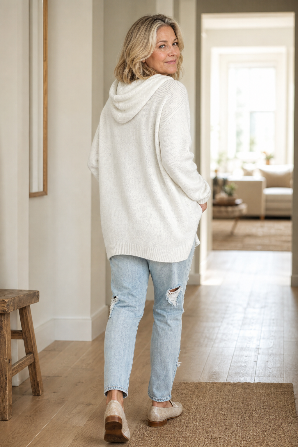 Oversized hoodies for women, drawstring knitted hooded sweater