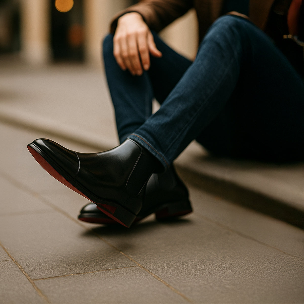 Chelsea boots for men with cap toe and pull tab, slip on ankle boots
