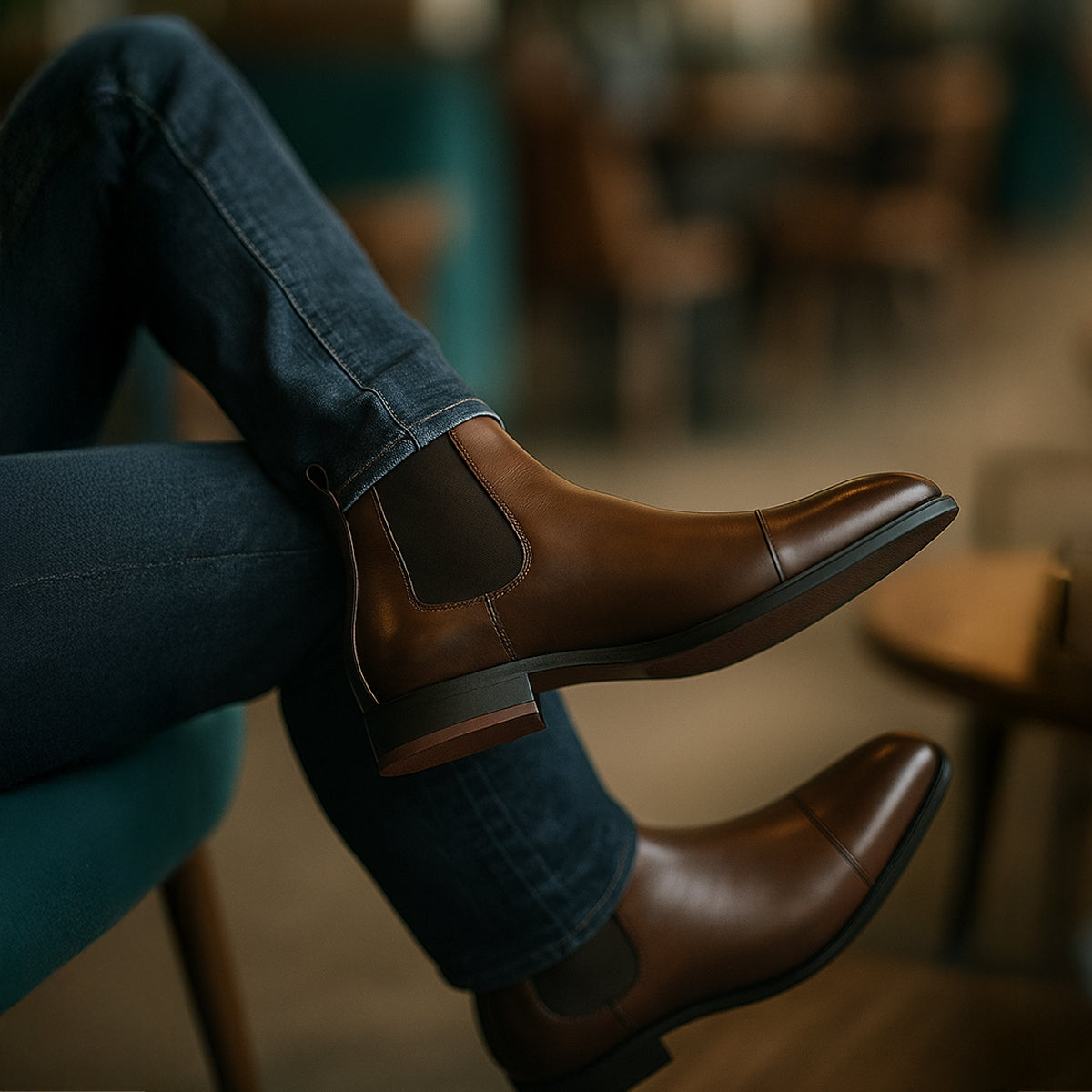 Chelsea boots for men with cap toe and pull tab, slip on ankle boots