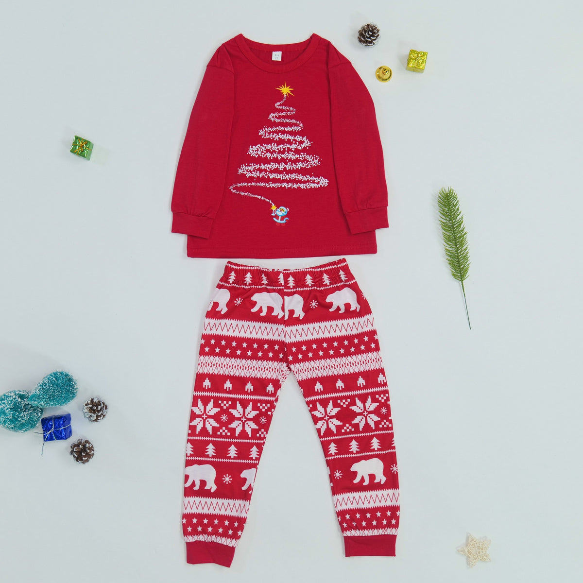 Christmas pajamas matching family set with long sleeve top and pants