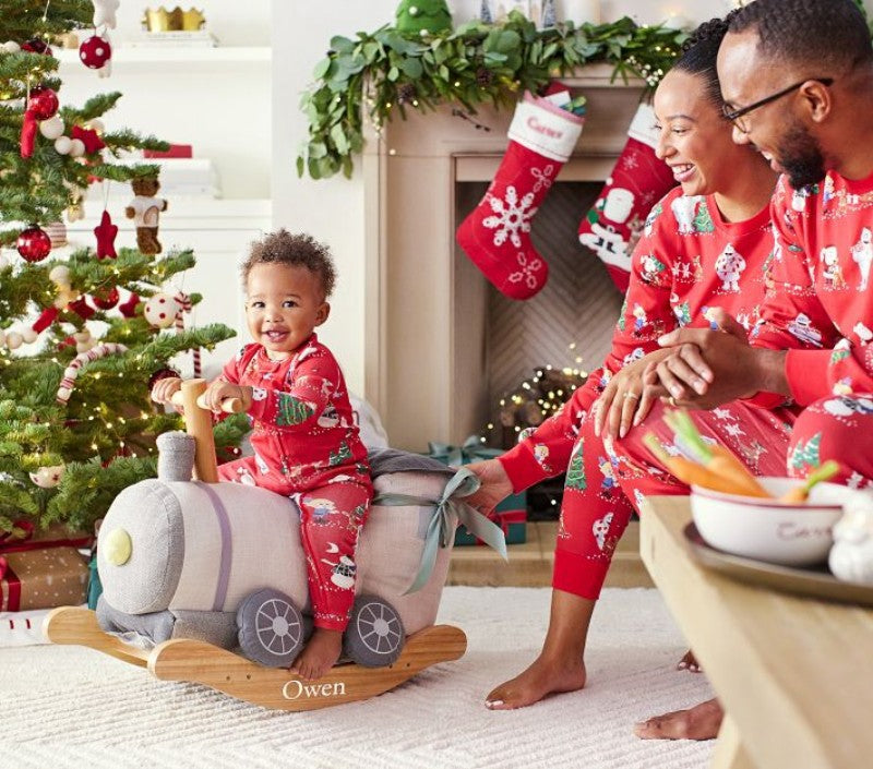 Christmas pajamas matching family set with snowman print and cuffed hems