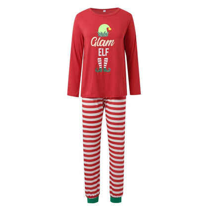 Christmas pajamas matching family set with elf print and striped pants
