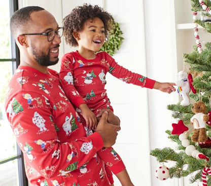 Christmas pajamas matching family set with snowman print and cuffed hems