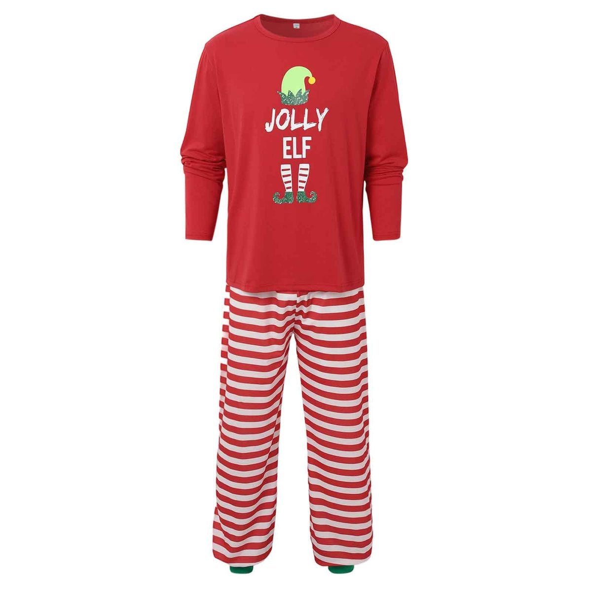 Christmas pajamas matching family set with elf print and striped pants