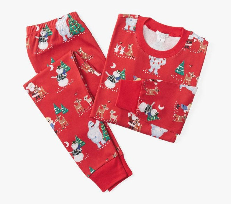 Christmas pajamas matching family set with snowman print and cuffed hems