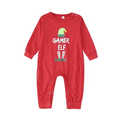 Christmas pajamas matching family set with elf print and striped pants