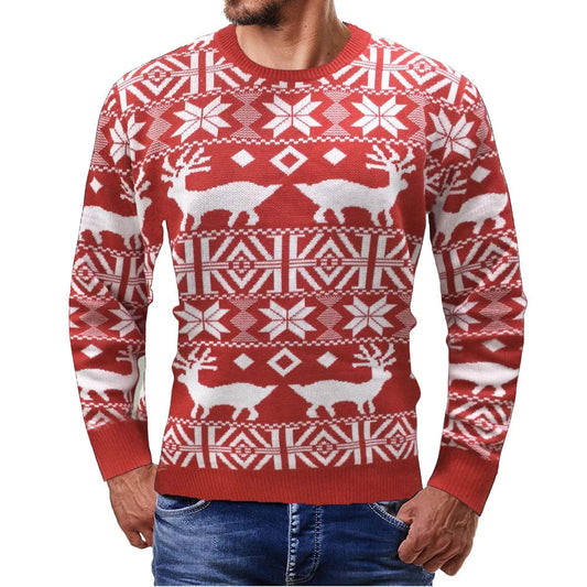Ugly christmas sweater for men with crew neck and reindeer pattern