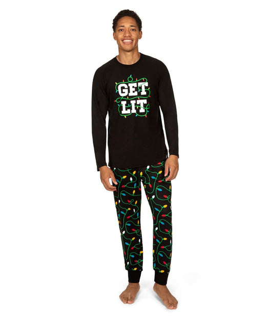 Christmas pajamas for men, two piece long sleeve set with light print