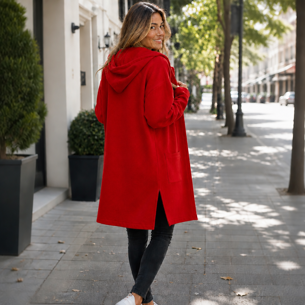 Longline zip up hoodies for women with zip pockets and side slits