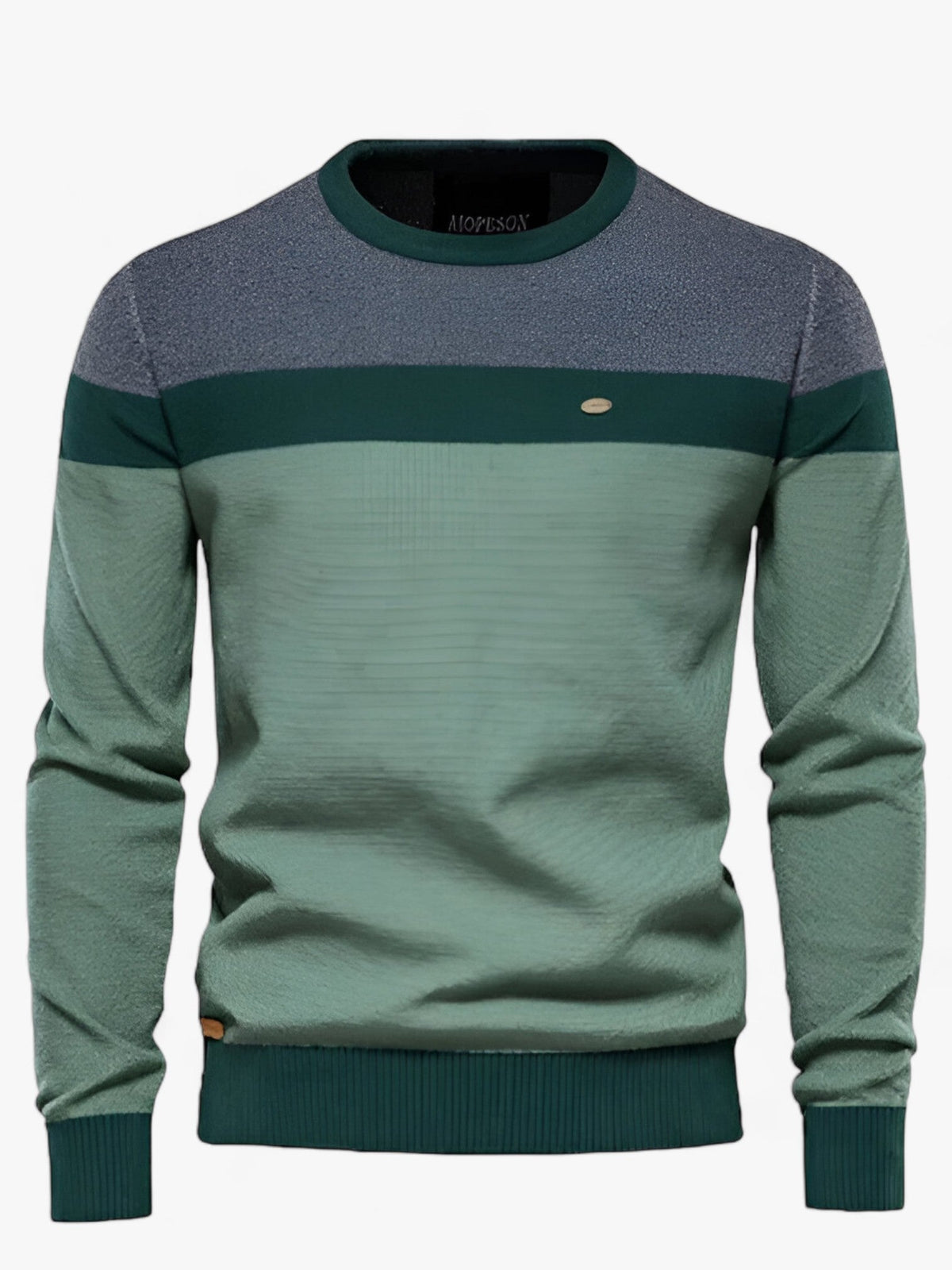 Crew neck sweater for men with colour block design and ribbed trim
