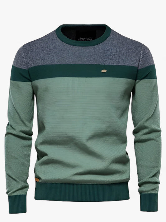 Crew neck sweater for men with colour block design and ribbed trim