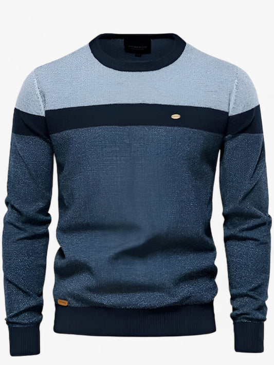 Crew neck sweater for men with colour block design and ribbed trim