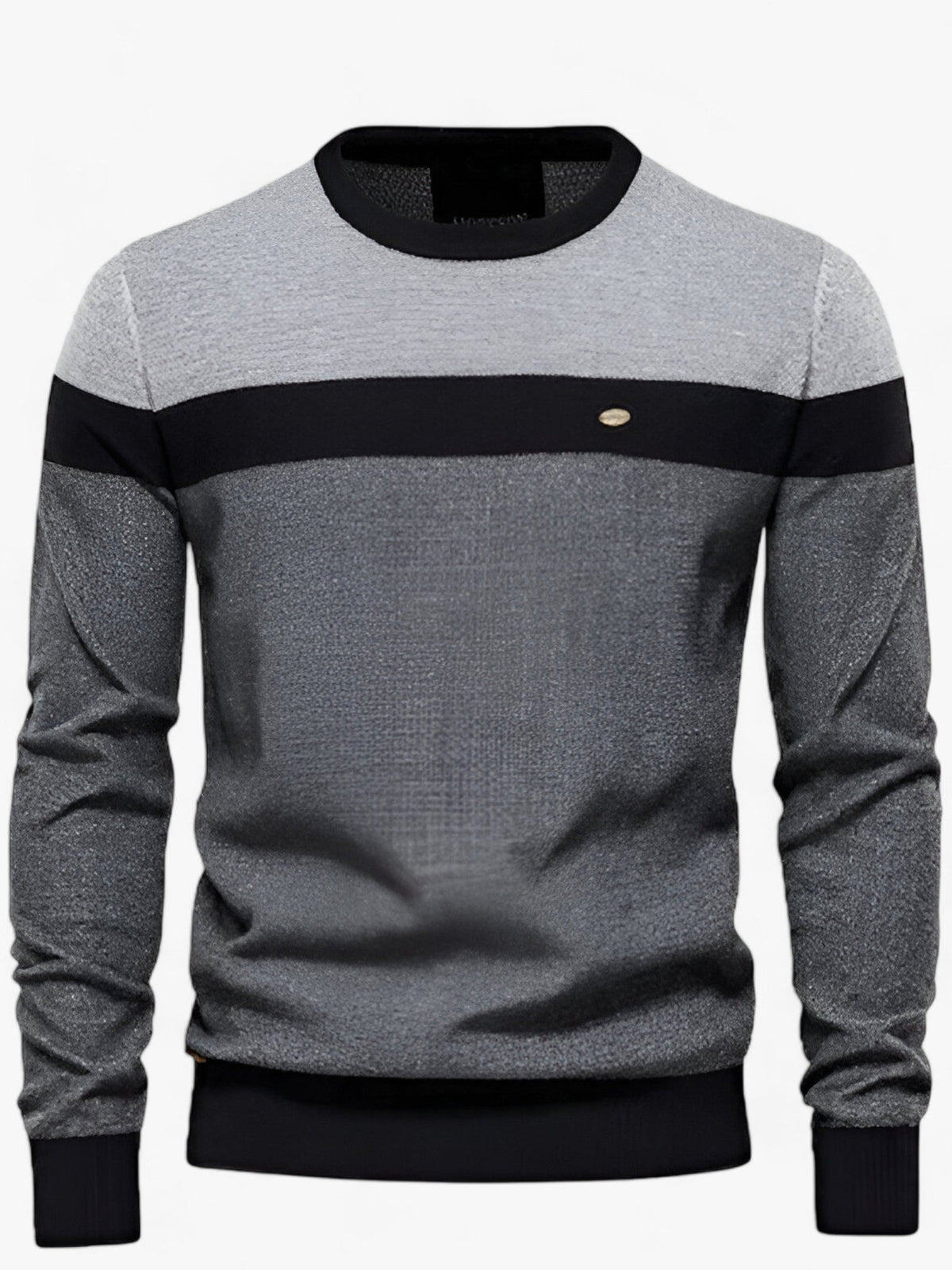 Crew neck sweater for men with colour block design and ribbed trim