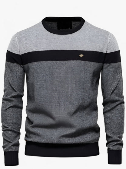 Crew neck sweater for men with colour block design and ribbed trim