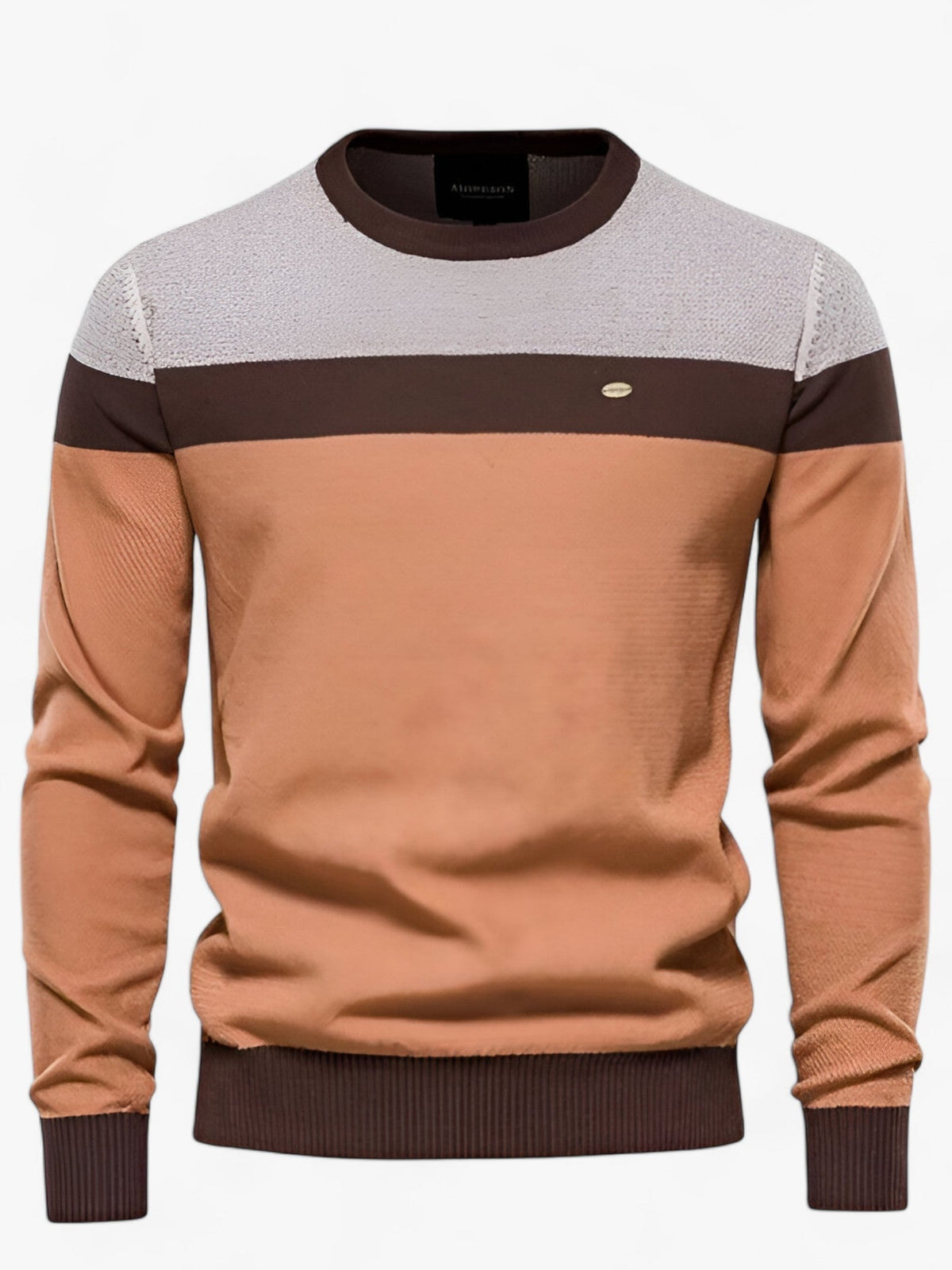 Crew neck sweater for men with colour block design and ribbed trim